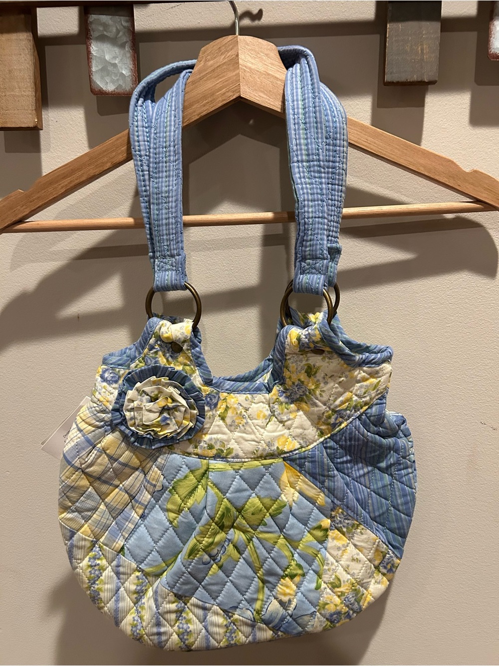 April Cornell Quilted Floral Patchwork Shoulder Bag - Blue & Yellow